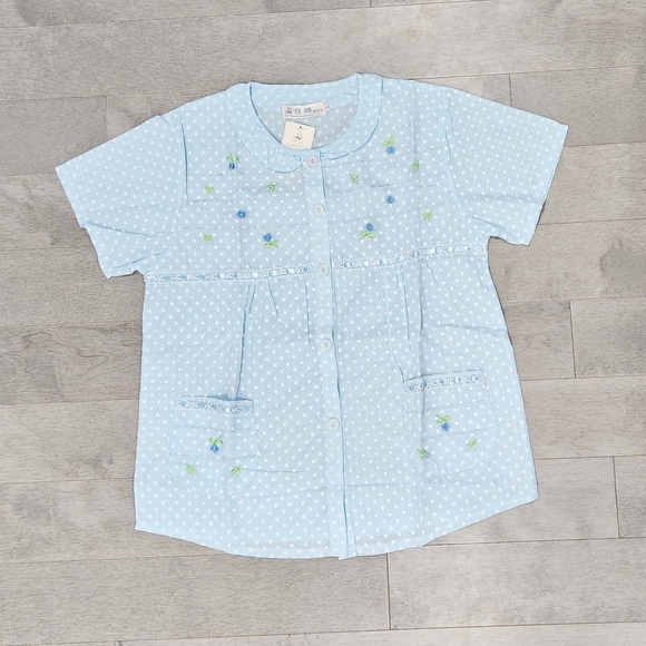 Vintage polkadot floral baby blue shortcake baby doll ruffle pajama set - Picture 2 of 3